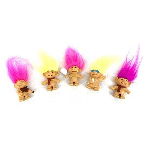 Trolls Mini Figures Pencil Toppers 1.25" Neon Hair Vintage Lot of 5